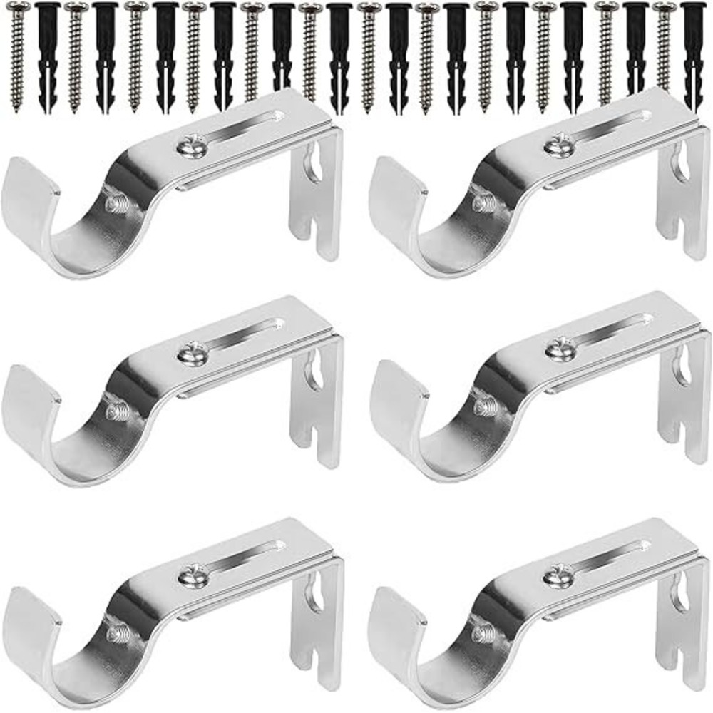 Curtain Rod Brackets Heavy Duty Holders Window Drapery Hardware Silver (6 Pack)‎